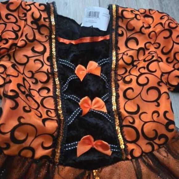 Girls Orange Witch Costume black beautiful dress size girls medium - Picture 4 of 9